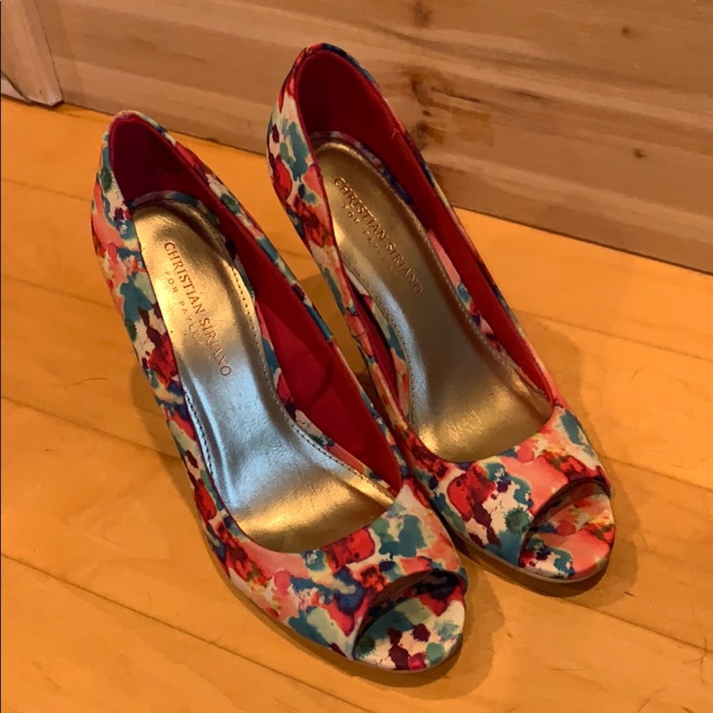 Multi Color open toe pump. Size 8.5